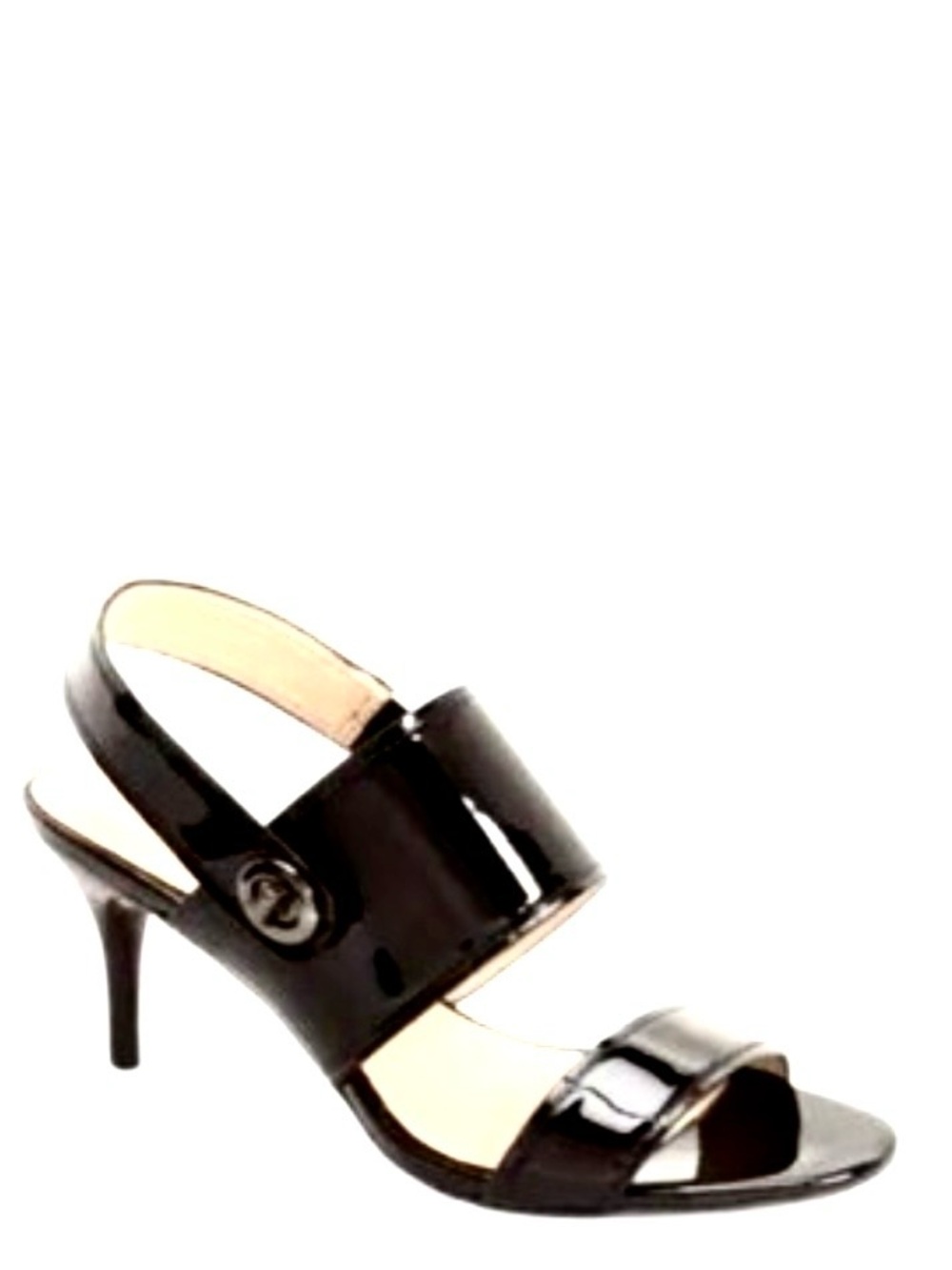 COACH Marla Slingback Sandals in black patent leather, turn-lock hardware - Picture 2 of 3